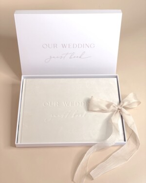 Wedding Guest Book Velvet Ivory + Keepsake Box