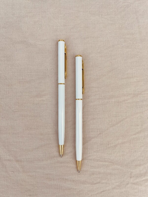 White & Gold Wedding Pen - Boxed Pair