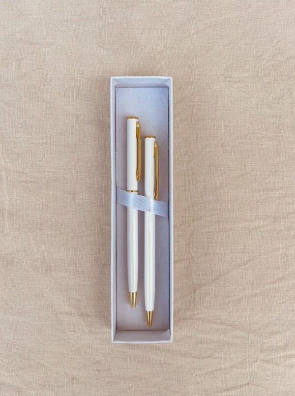 White & Gold Wedding Pen - Boxed Pair - Image 3