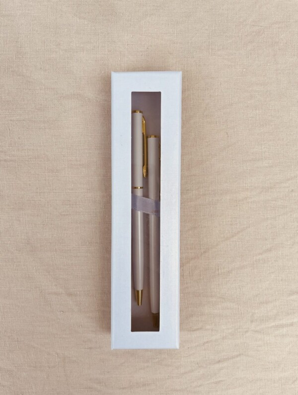 White & Gold Wedding Pen - Boxed Pair - Image 2